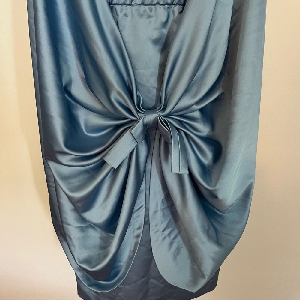 Satin Bow-Back Mini Dress in Light Blue - Picture 12 of 16